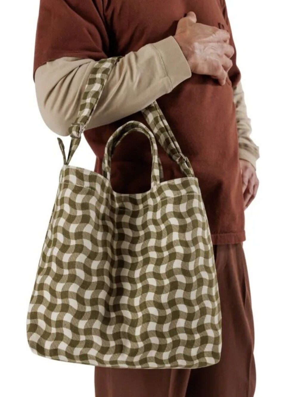 Baggu Recycled Cotton Horizontal Zip Duck Bag - Wavy Gingham Brown